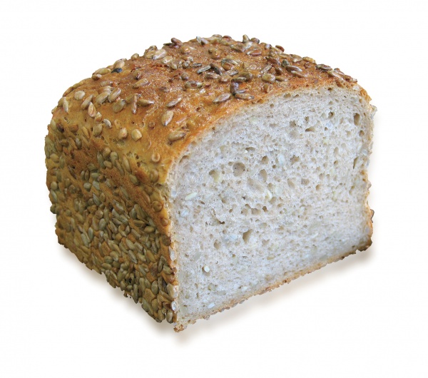 Un pan de mezcla de trigo, esponjoso y claro con un alto contenido en pipas de girasol.