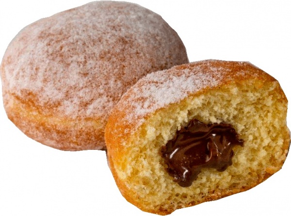 Mini Berliner aus Weizenmehl hergestellt und mit einer Schoko- und Haselnussfüllung verfeinert.